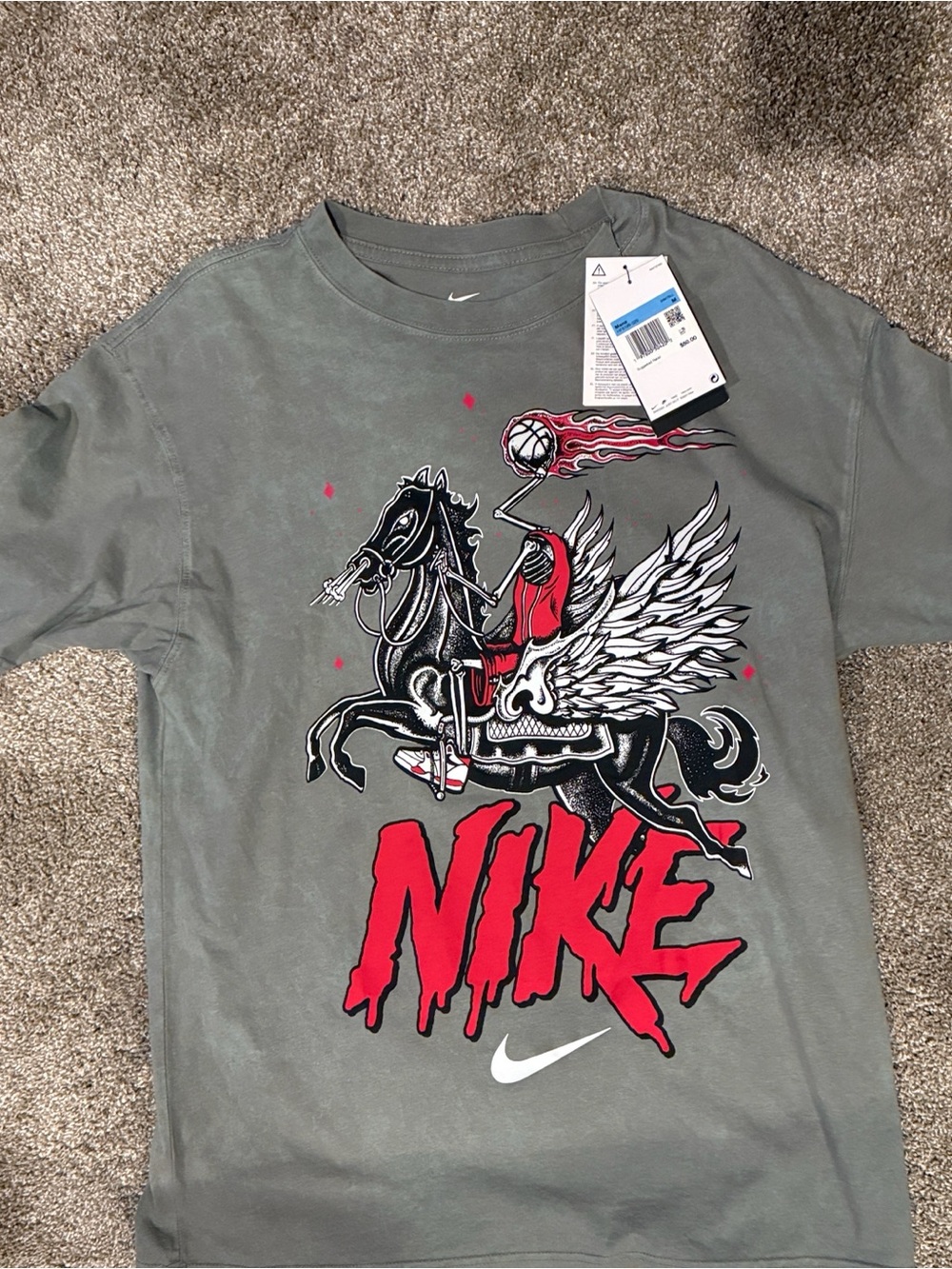 Nike Max90 Skeleton Rider Basketball T-Shirt Gray & Red Large